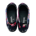 Load image into Gallery viewer, Chanel Navy Blue Multi CC Logo Printed Bow Detail Cap Toe Satin Ballerina Ballet Flats
