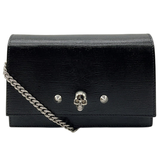 Alexander McQueen Black Lizard Embossed Small Skull Crossbody Bag
