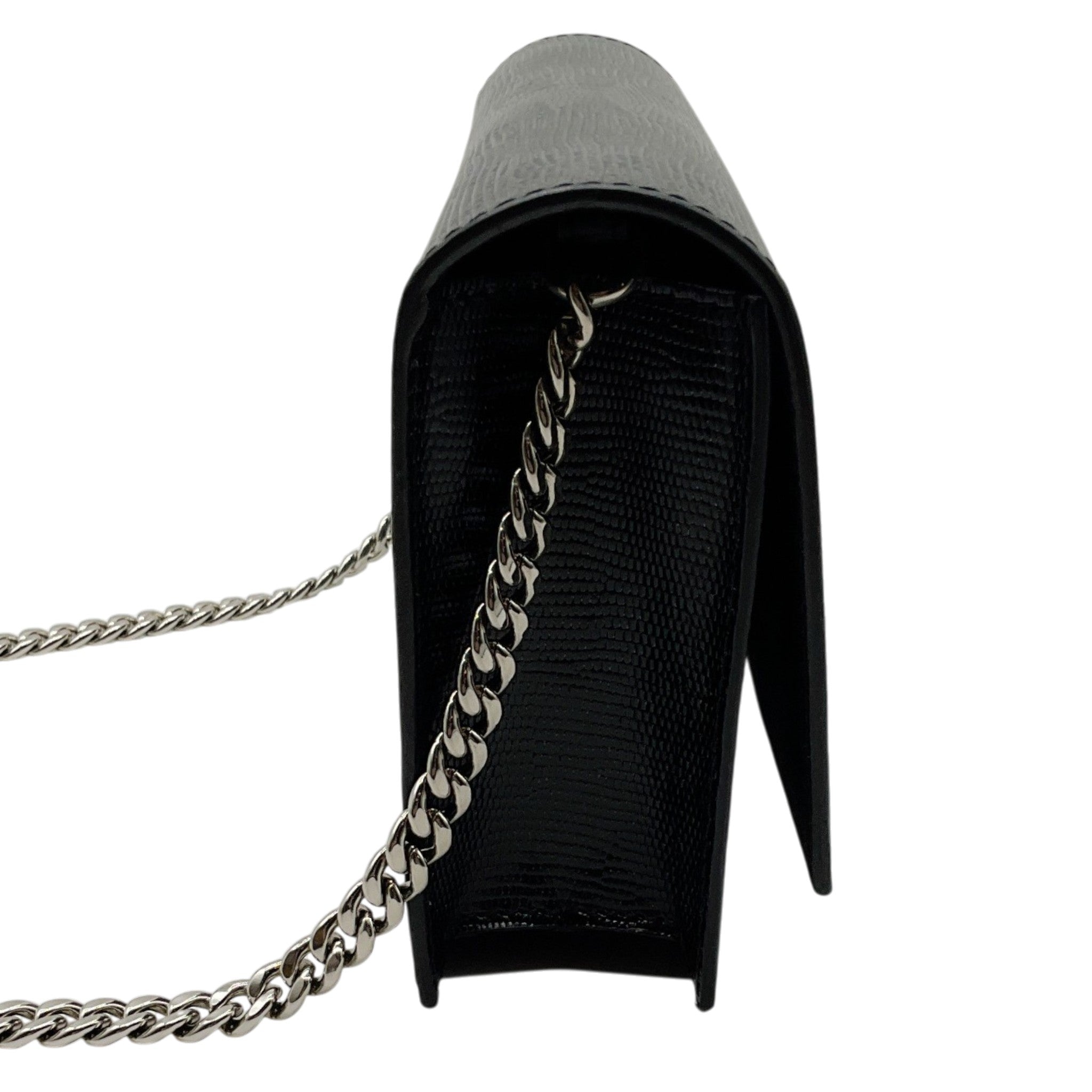 Alexander McQueen Black Lizard Embossed Small Skull Crossbody Bag