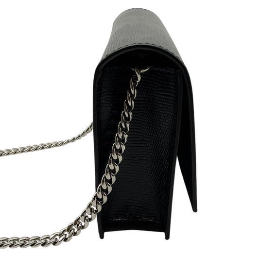 Alexander McQueen Black Lizard Embossed Small Skull Crossbody Bag