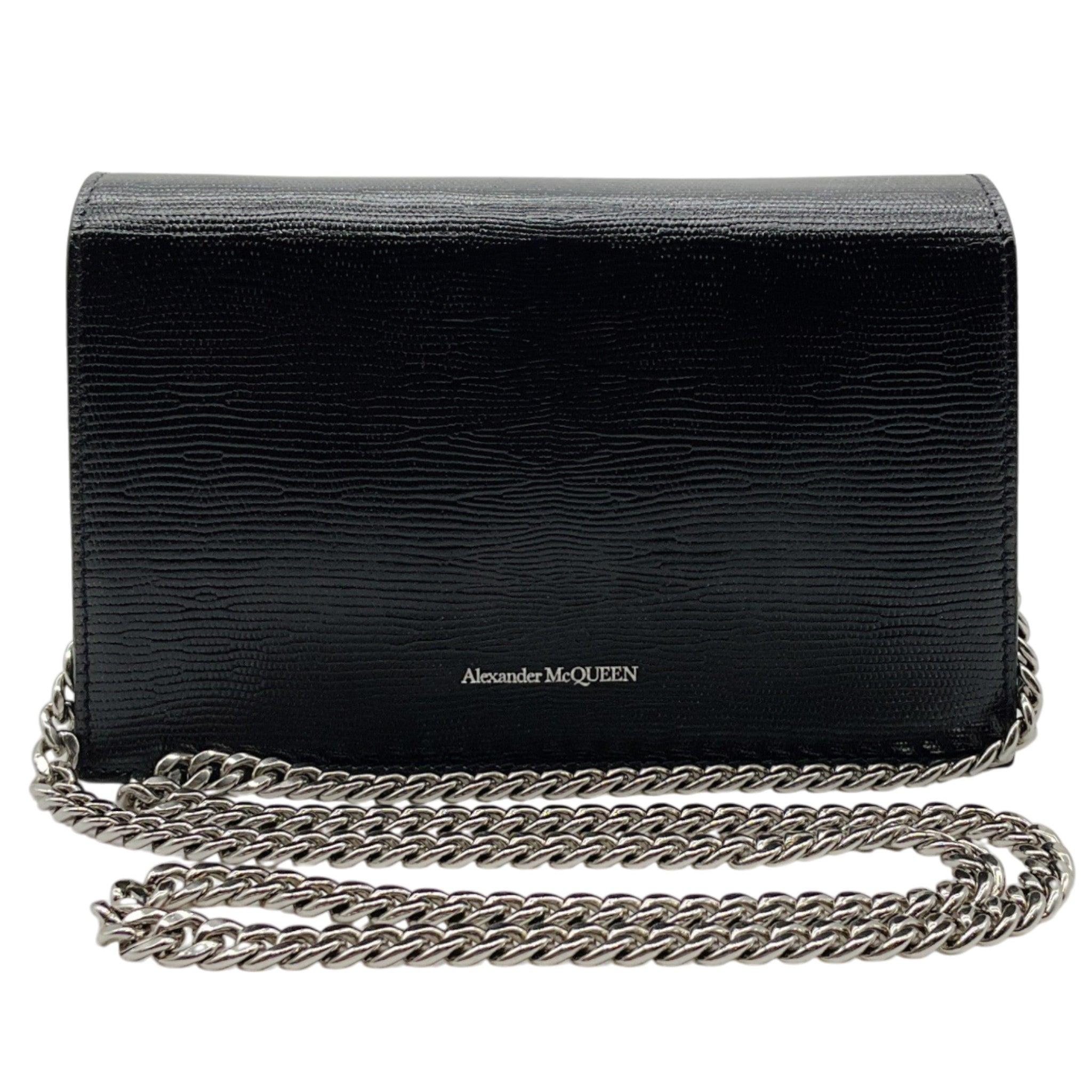 Alexander McQueen Black Lizard Embossed Small Skull Crossbody Bag