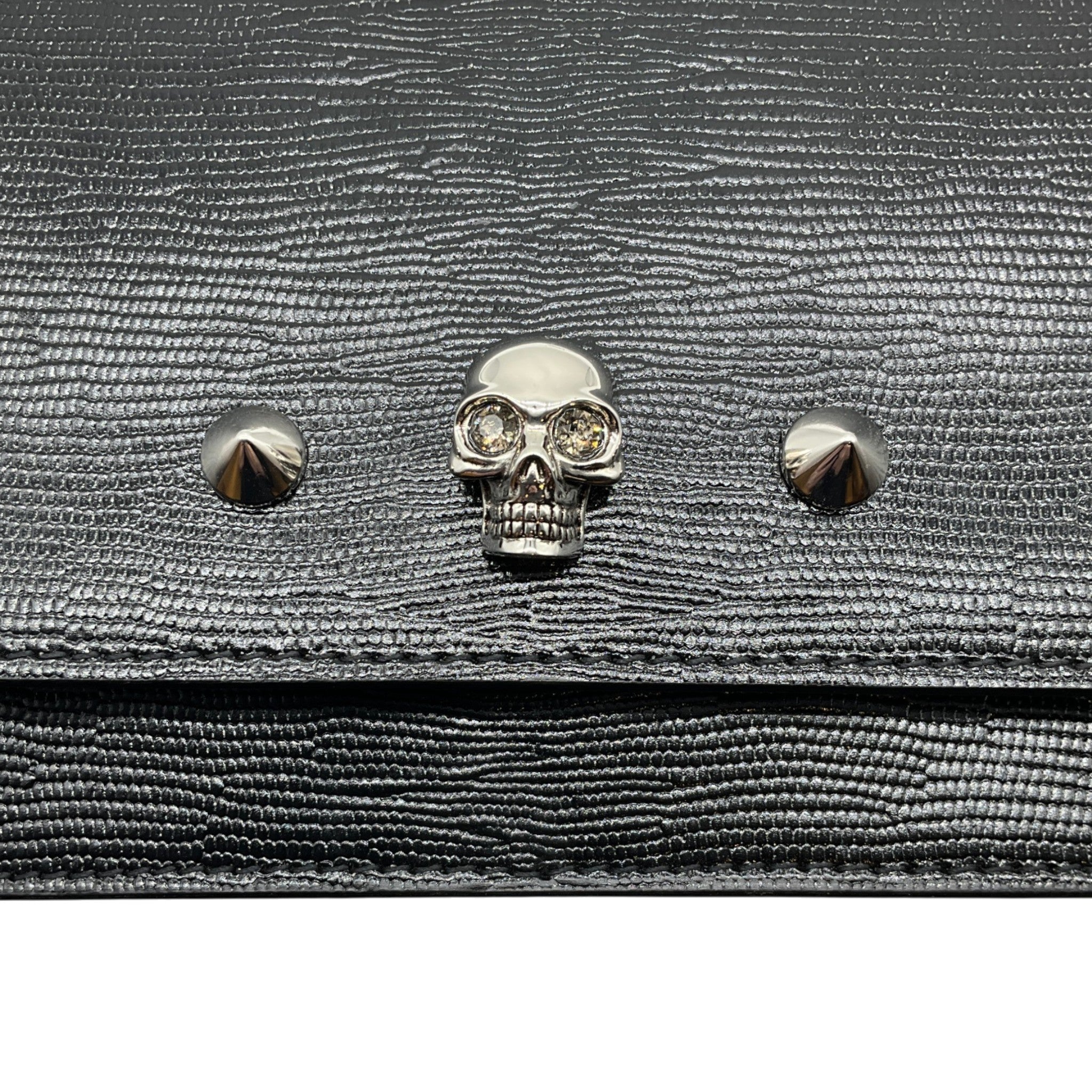 Alexander McQueen Black Lizard Embossed Small Skull Crossbody Bag