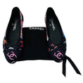 Load image into Gallery viewer, Chanel Navy Blue Multi CC Logo Printed Bow Detail Cap Toe Satin Ballerina Ballet Flats
