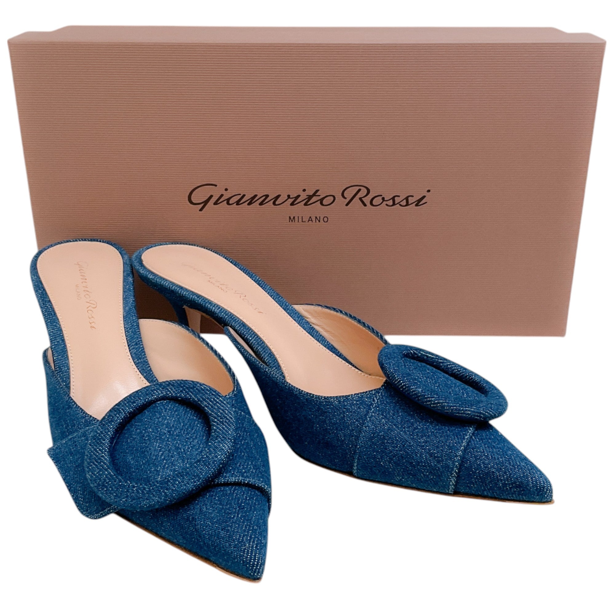 Gianvito Rossi Mid Blue Denim Portofino 55 Mules