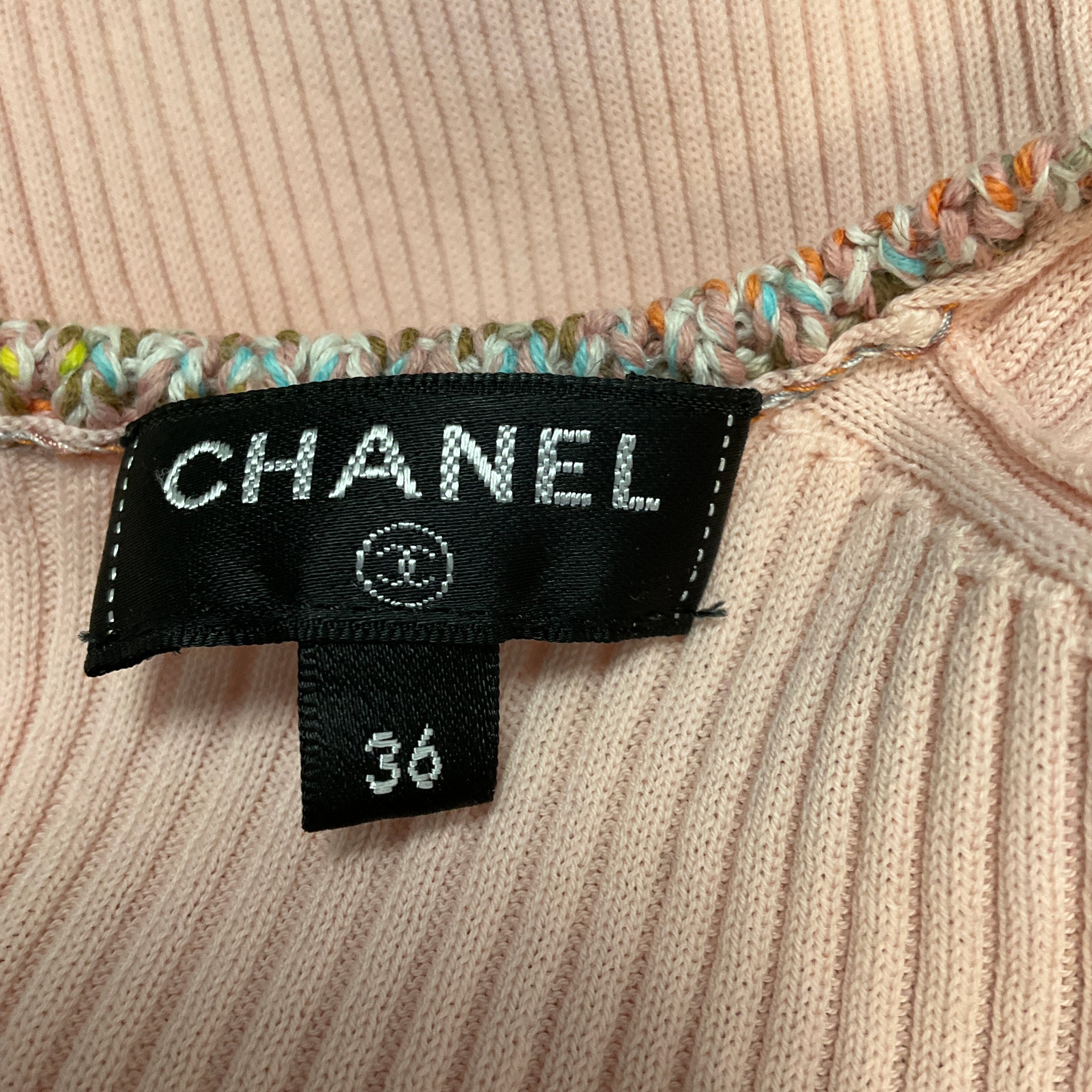 Chanel Light Pink 2017 Cruise Collection Paris-Cuba Short Sleeved Cotton Knit Top with Pointelle Detail