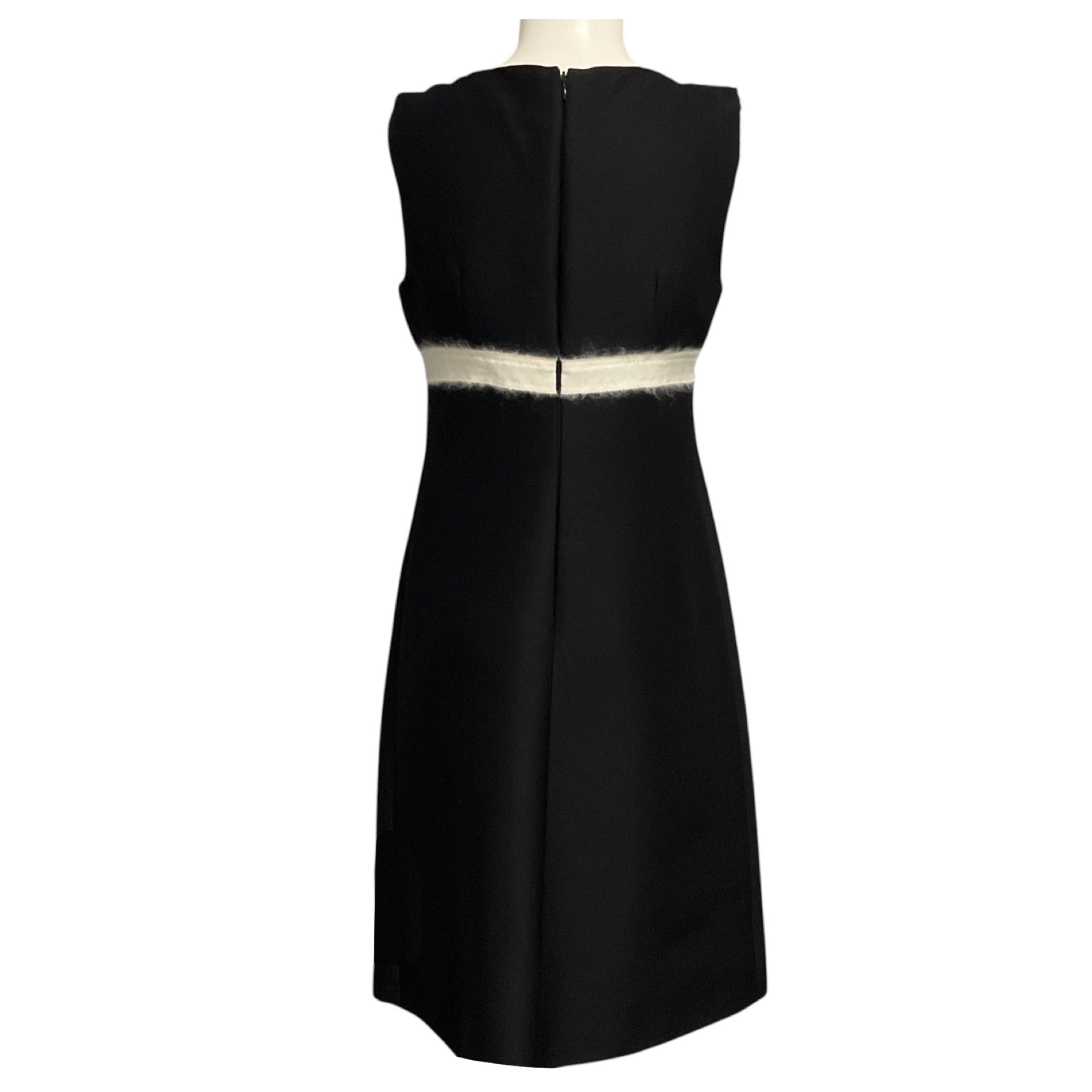 Giambattista Valli Black / Grey / Ivory Grosgrain Ribbon Trimmed Sleeveless Wool Midi Dress