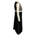 Load image into Gallery viewer, Giambattista Valli Black / Grey / Ivory Grosgrain Ribbon Trimmed Sleeveless Wool Midi Dress

