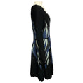 Load image into Gallery viewer, Elie Saab Black / Light Blue / Blue Metallic Knit Long Sleeved V-Neck Flared Dress
