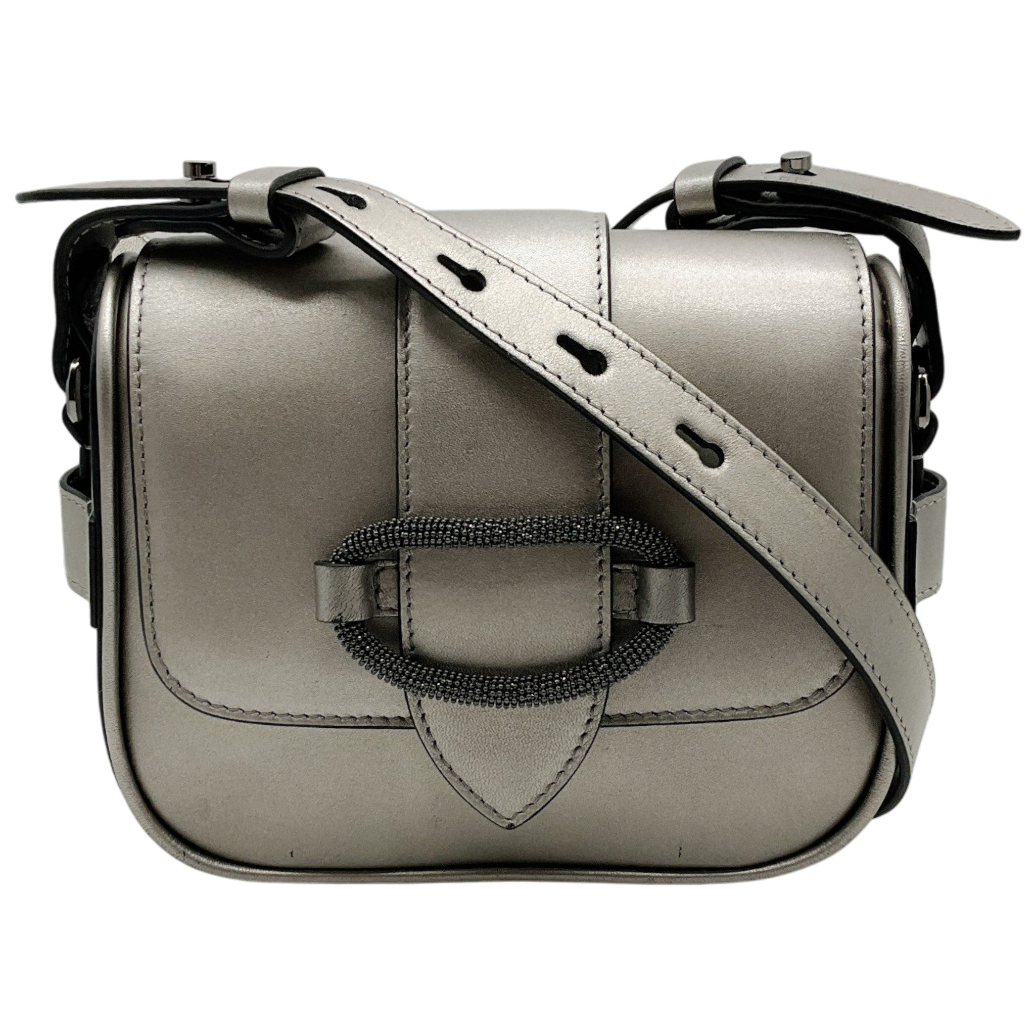 Brunello Cucinelli Champagne Grey Leather Crossbody Bag
