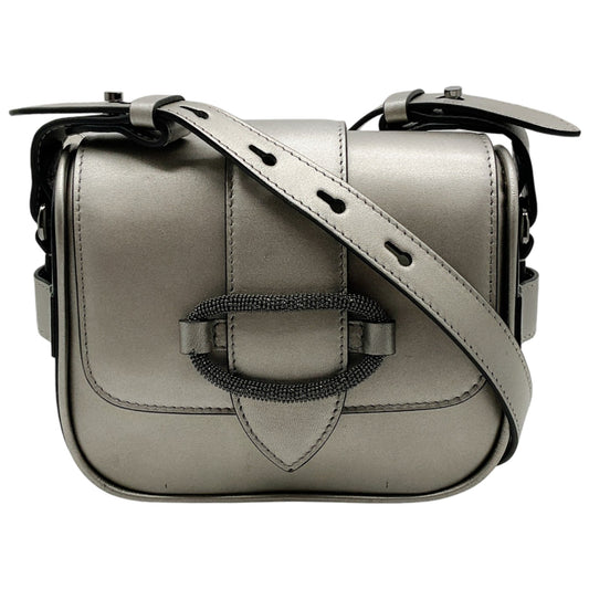 Brunello Cucinelli Champagne Grey Leather Crossbody Bag
