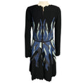 Load image into Gallery viewer, Elie Saab Black / Light Blue / Blue Metallic Knit Long Sleeved V-Neck Flared Dress
