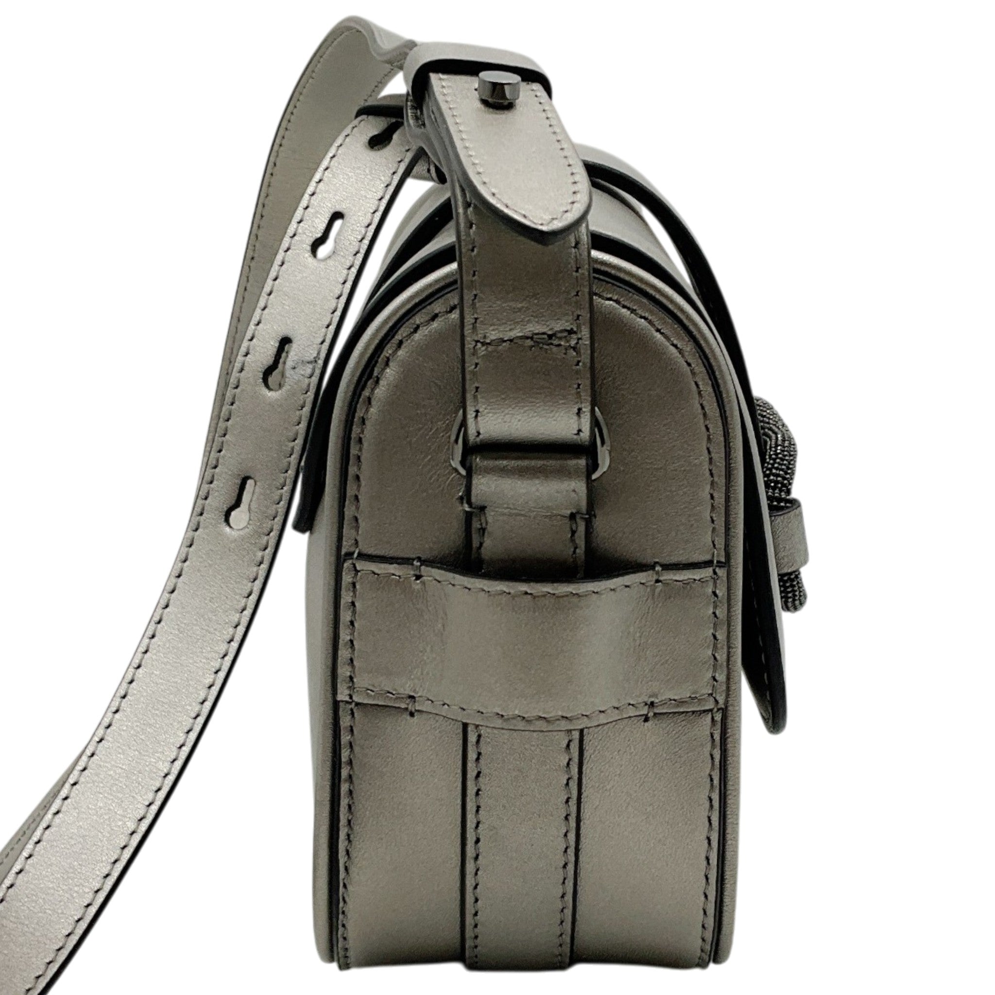 Brunello Cucinelli Champagne Grey Leather Crossbody Bag