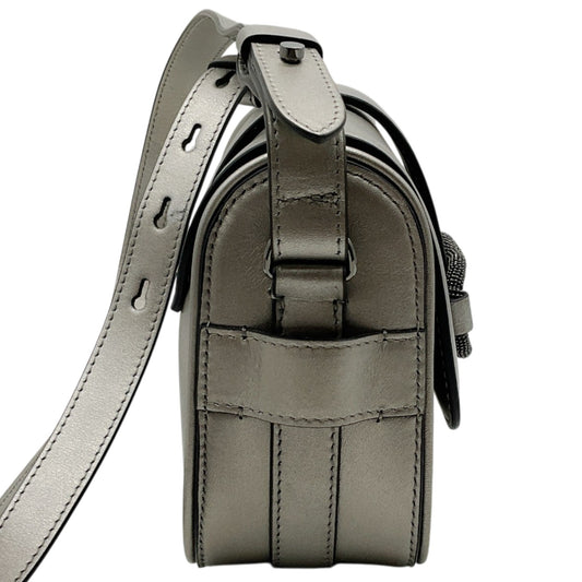 Brunello Cucinelli Champagne Grey Leather Crossbody Bag