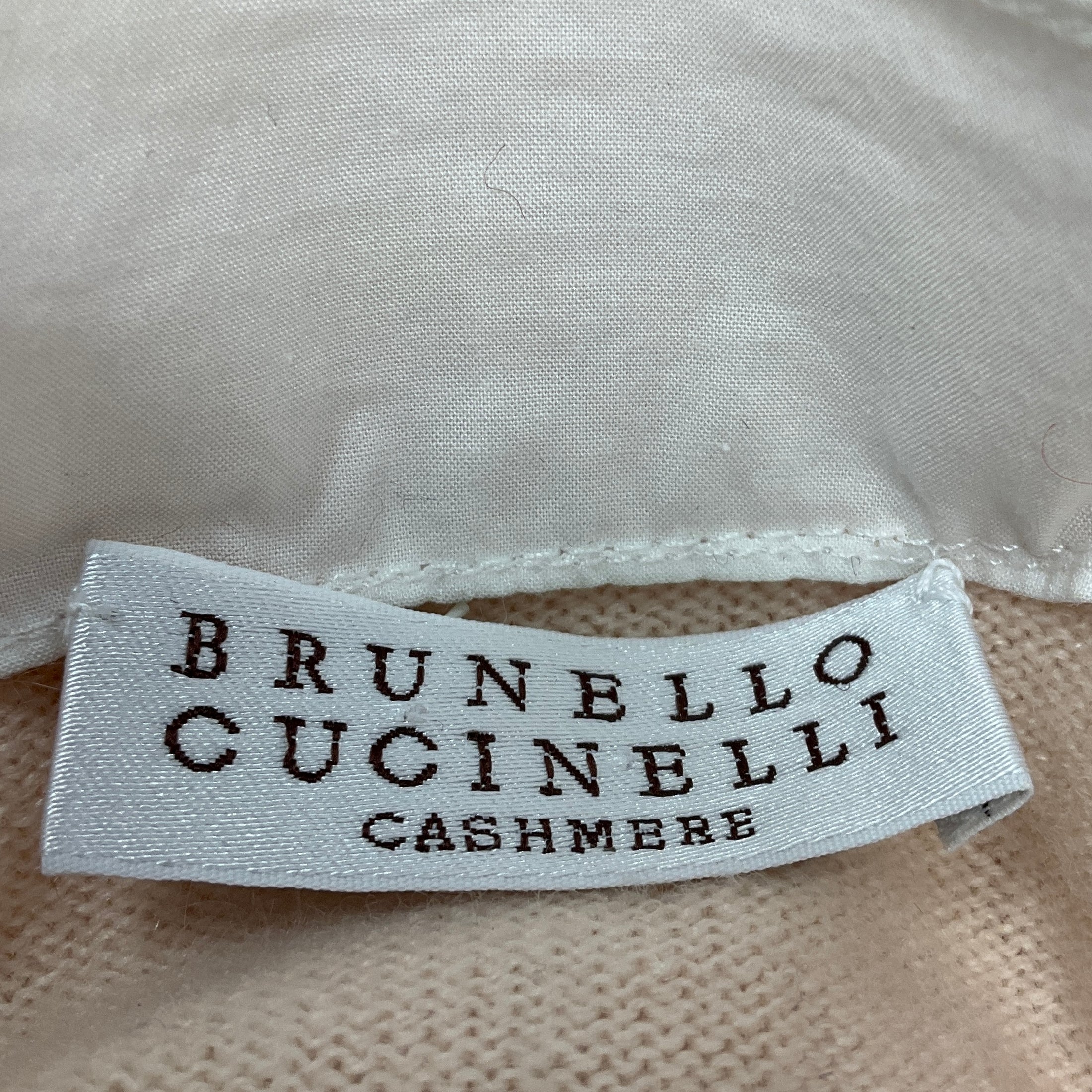 Brunello Cucinelli Peach / White Cashmere Knit and Cotton Sweater