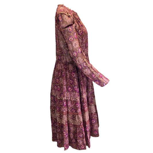 Ulla Johnson Burgundy Multi Alessandra Claret Patchwork Dress