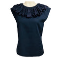 Load image into Gallery viewer, Chanel Navy Blue Ruffle Neck Cotton Top

