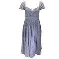 Load image into Gallery viewer, Prabal Gurung Indigo / White Striped Short Sleeved Ruched A-Line Midi Dress
