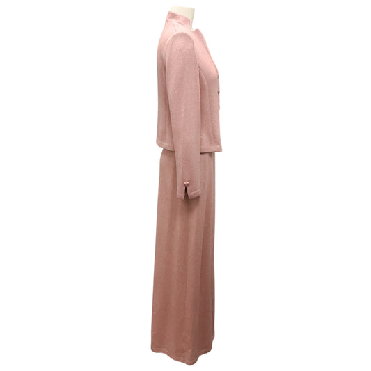St. John Evening Vintage Pink Metallic Knit Jacket and Skirt Set