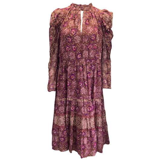 Ulla Johnson Burgundy Multi Alessandra Claret Patchwork Dress