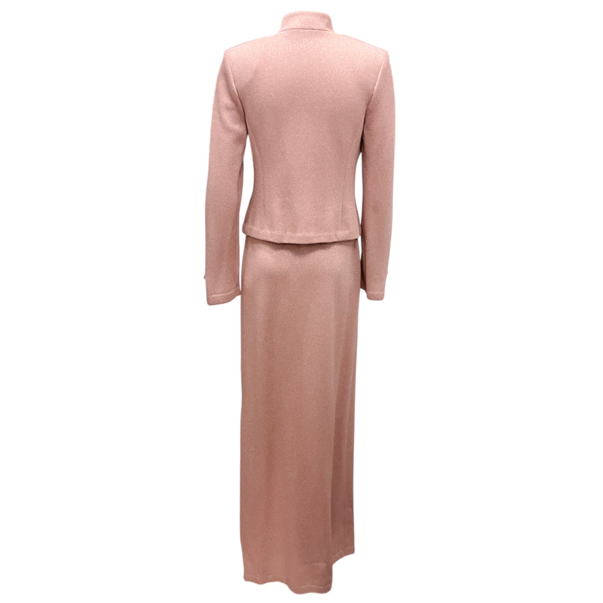 St. John Evening Vintage Pink Metallic Knit Jacket and Skirt Set