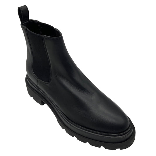 Santoni Black Leather Pull On Chelsea Boots
