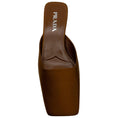 Load image into Gallery viewer, Prada Brown Satin Square Toe Mules with Logo Heel
