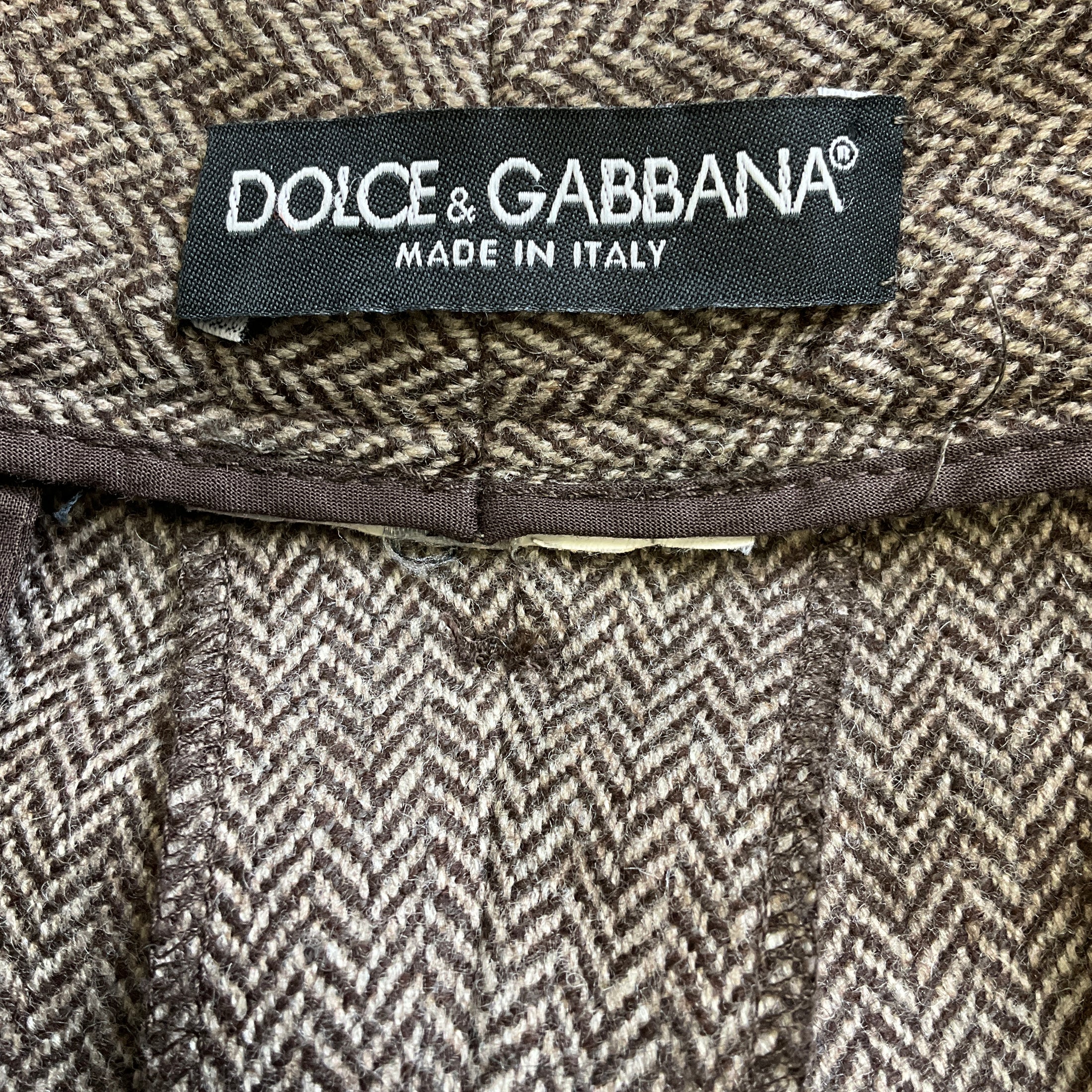 Dolce & Gabbana Brown Chevron Tweed Jacket and Pant Suit Set