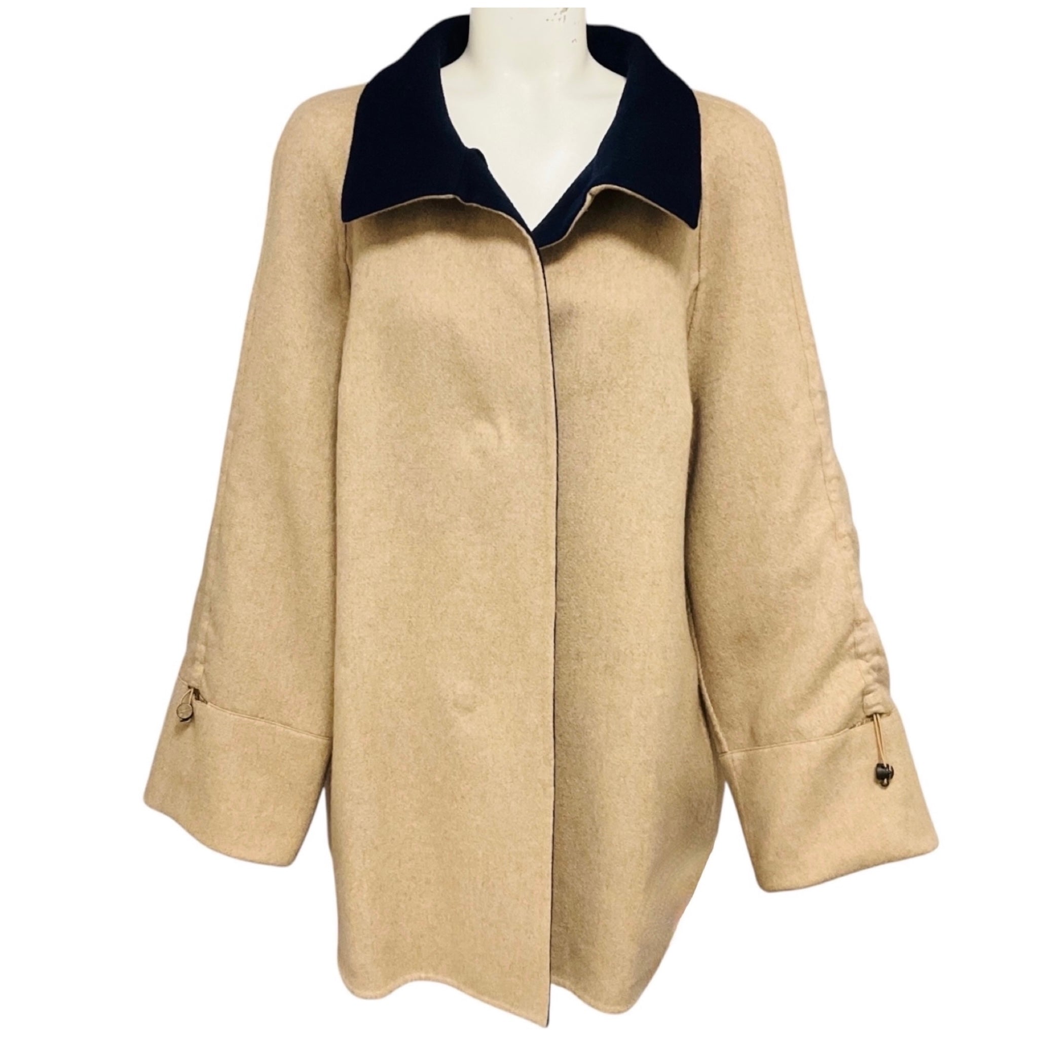 Akris Navy Blue / Camel Reversible Cashmere and Wool Coat