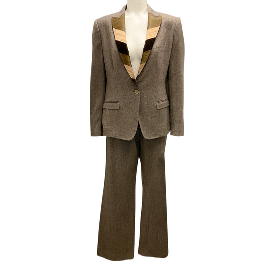 Dolce & Gabbana Brown Chevron Tweed Jacket and Pant Suit Set