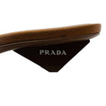 Load image into Gallery viewer, Prada Brown Satin Square Toe Mules with Logo Heel

