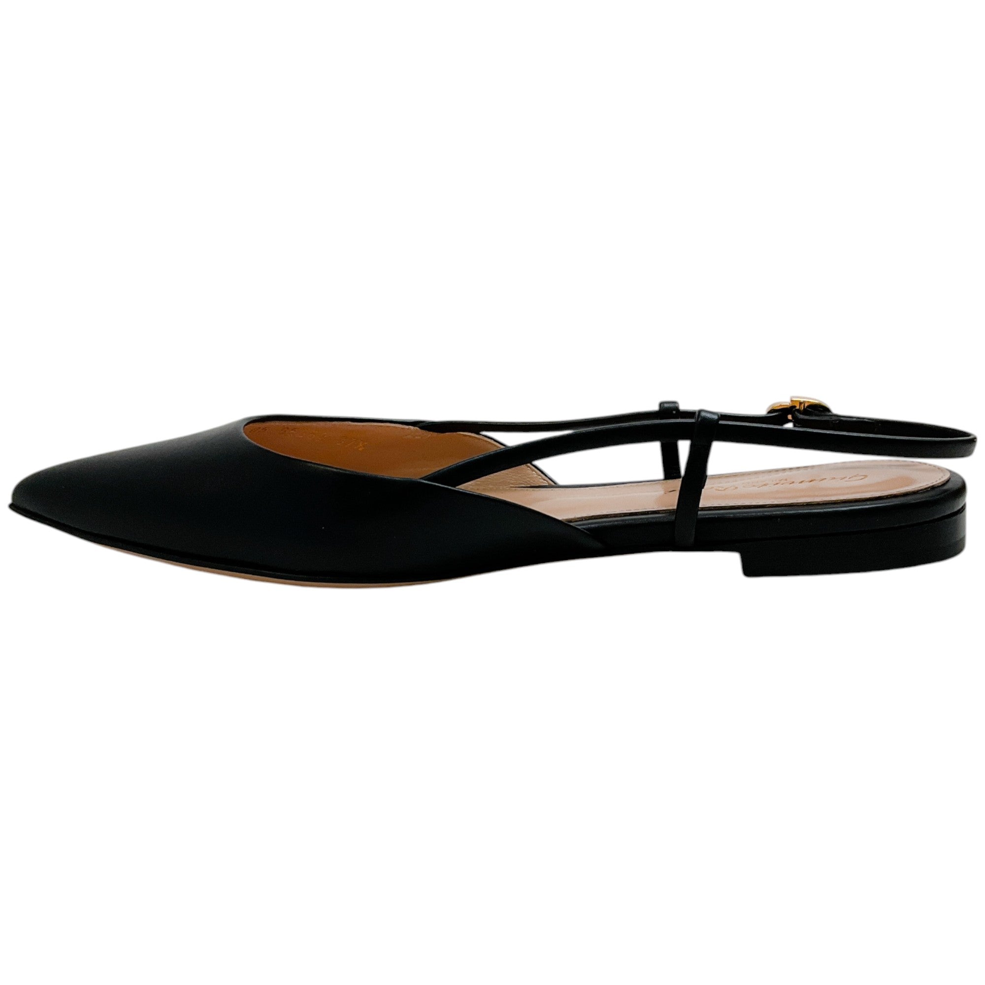 Gianvito Rossi Black Leather Ascent 05 Slingback Flats