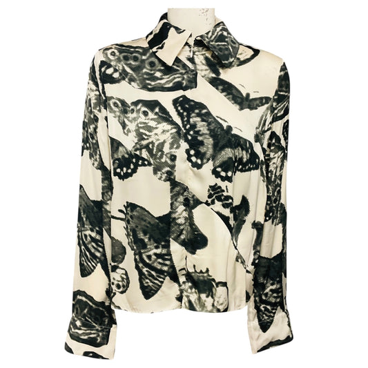 Jil Sander Ivory / Grey Butterfly Print Shirt in Open White
