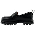 Load image into Gallery viewer, Loro Piana Black Leather Lug Sole Loafers with Charcoal Cashmere

