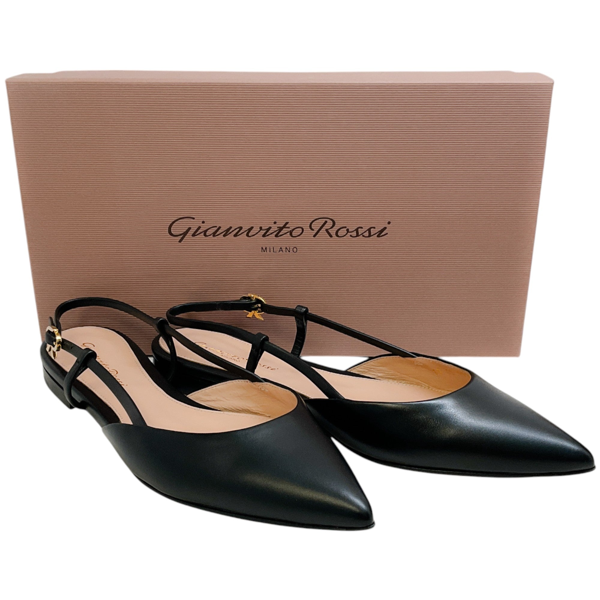 Gianvito Rossi Black Leather Ascent 05 Slingback Flats