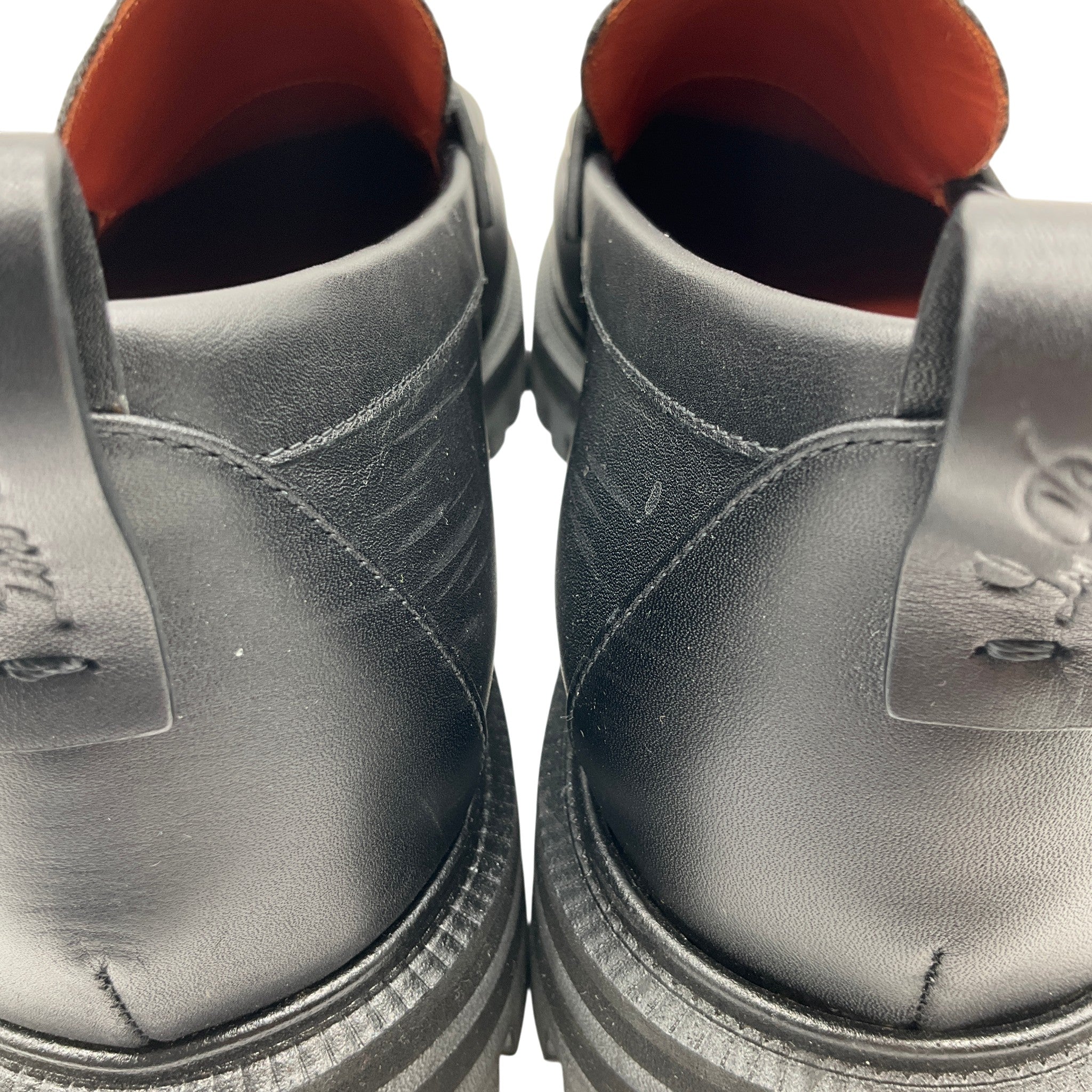 Loro Piana Black Leather Lug Sole Loafers with Charcoal Cashmere