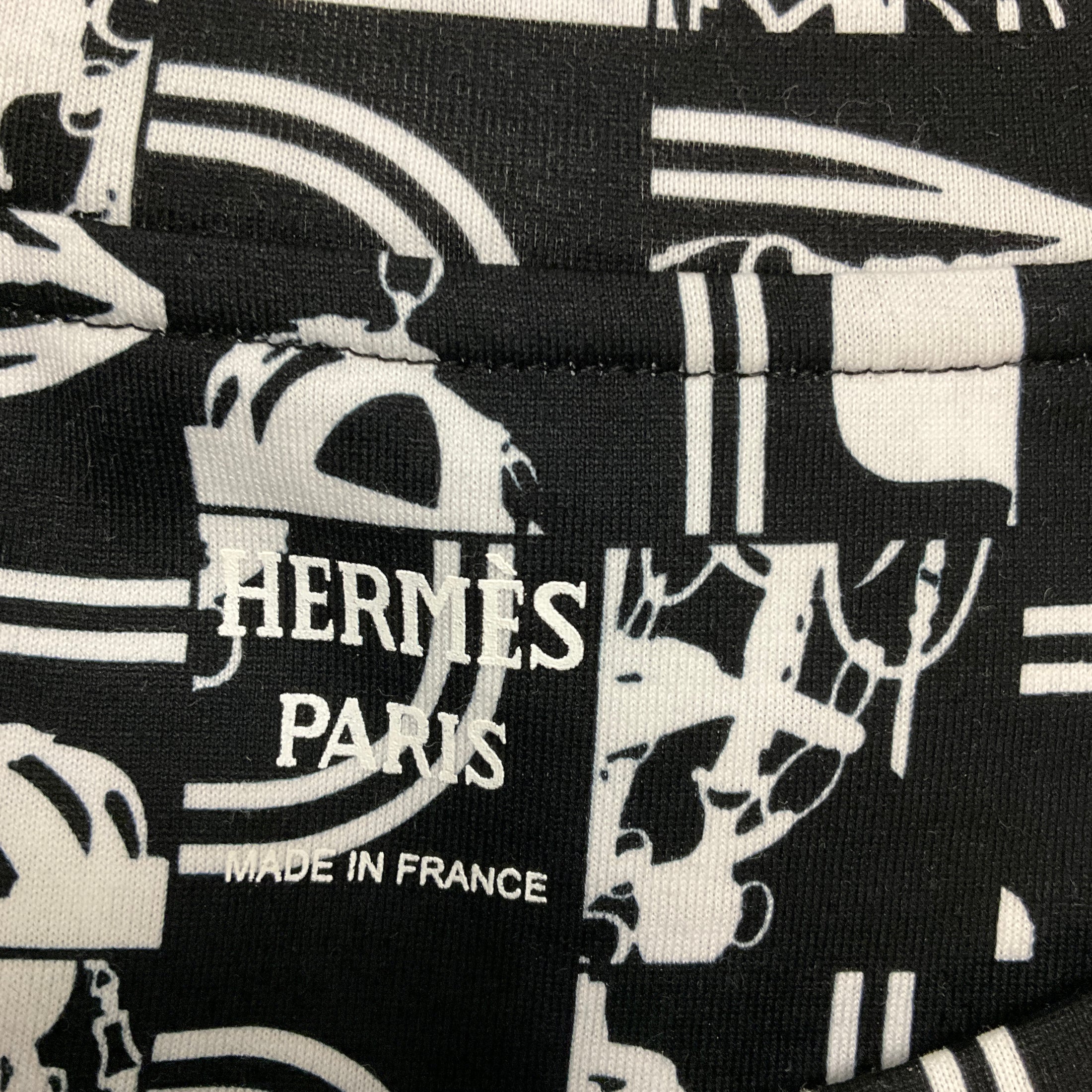 Hermes Black / White Printed Short Sleeved Cotton Top