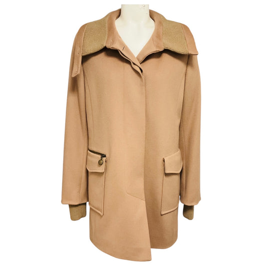 Akris Punto Camel Knit Trimmed Button Front Wool Coat