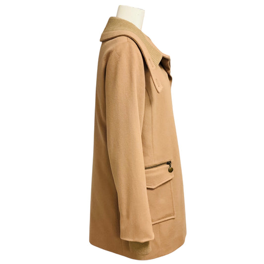 Akris Punto Camel Knit Trimmed Button Front Wool Coat