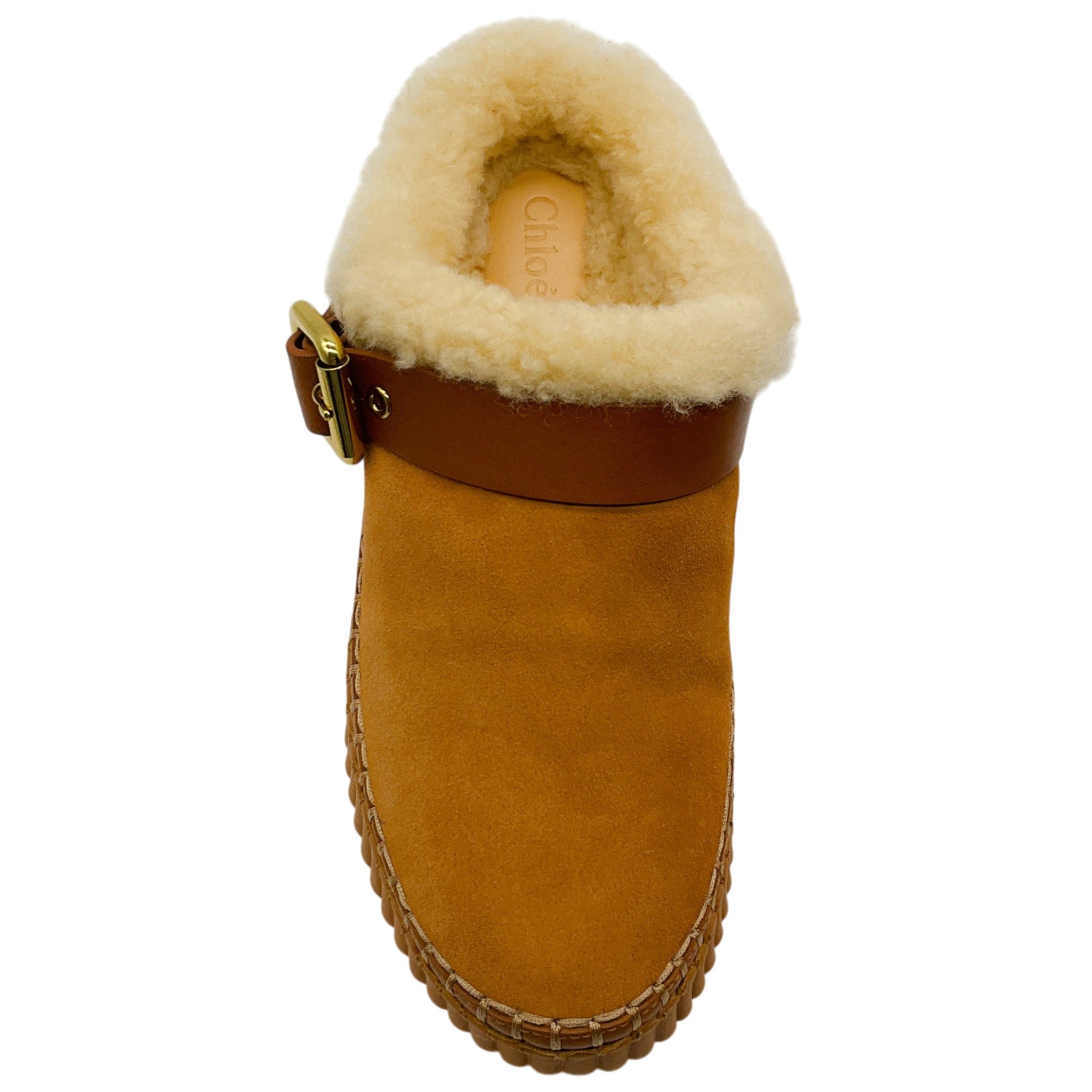 Chloe Pottery Brown Suede Shearling Lined Nama Platform Clogs