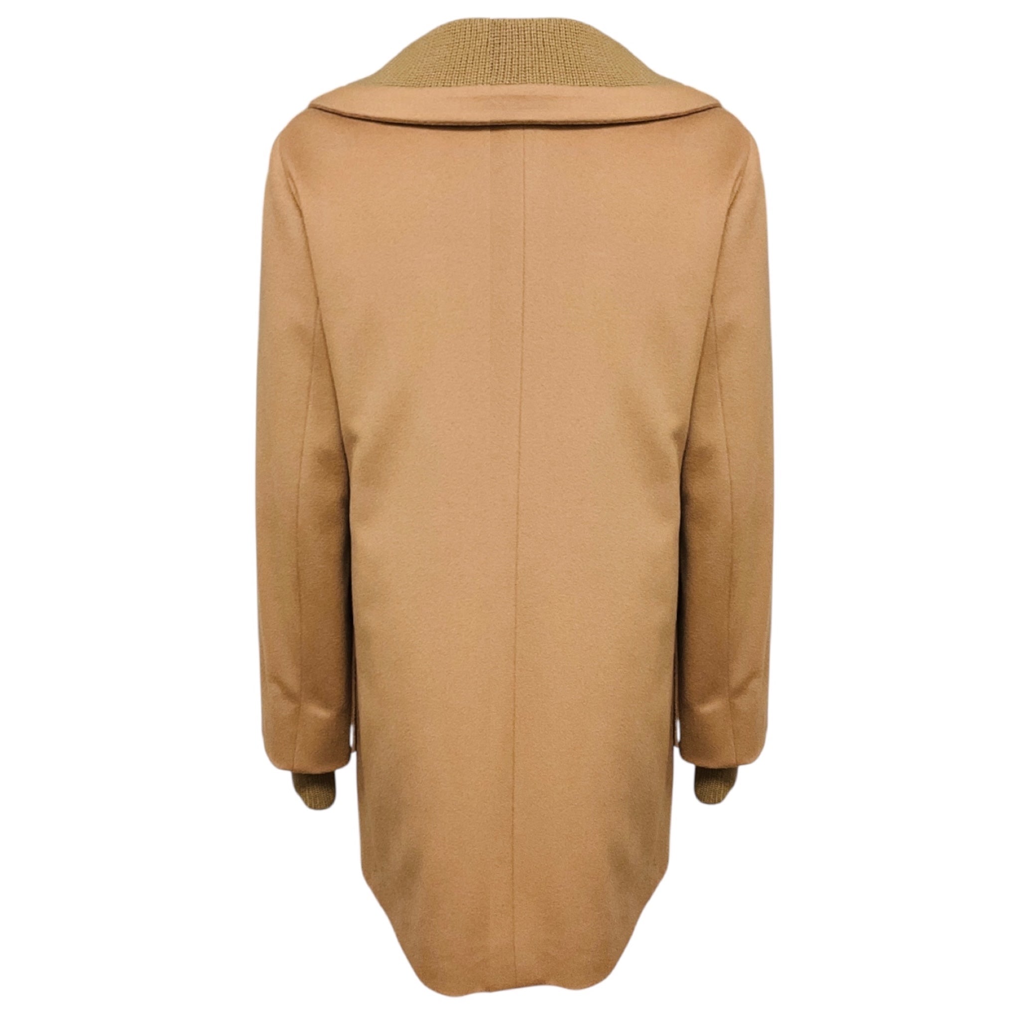 Akris Punto Camel Knit Trimmed Button Front Wool Coat