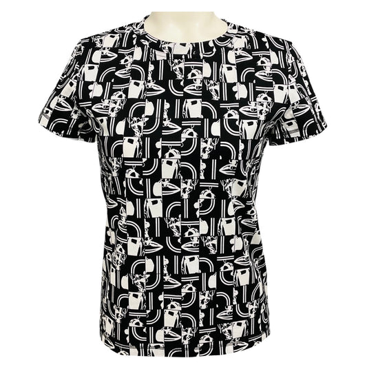 Hermes Black / White Printed Short Sleeved Cotton Top