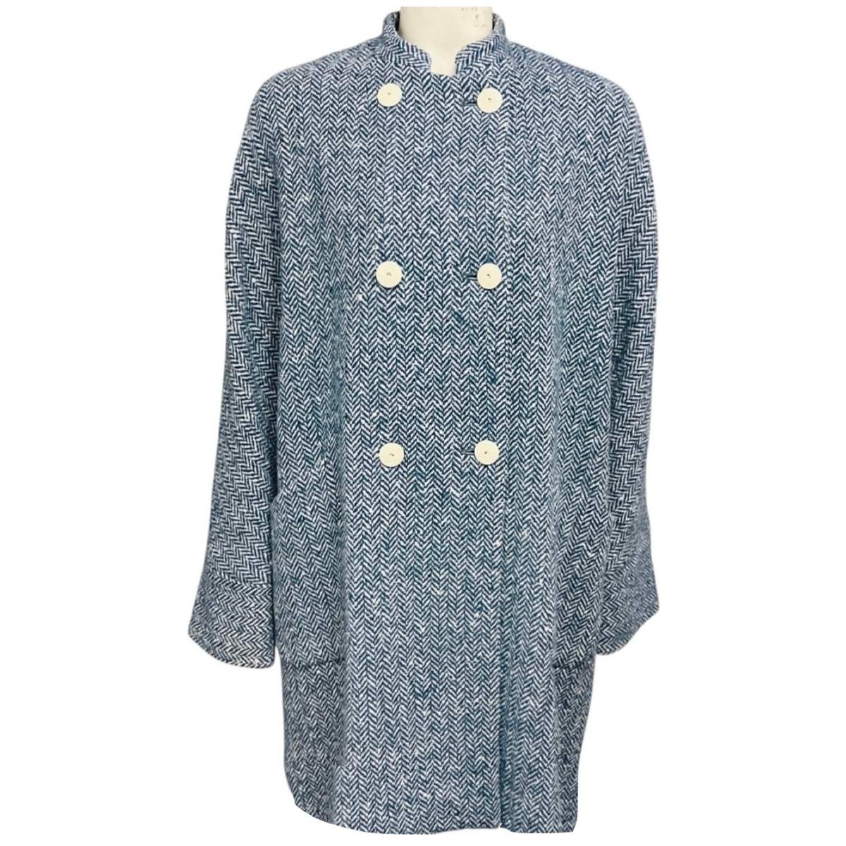 Arts & Science Blue / White Double Breasted Wool Tweed Coat