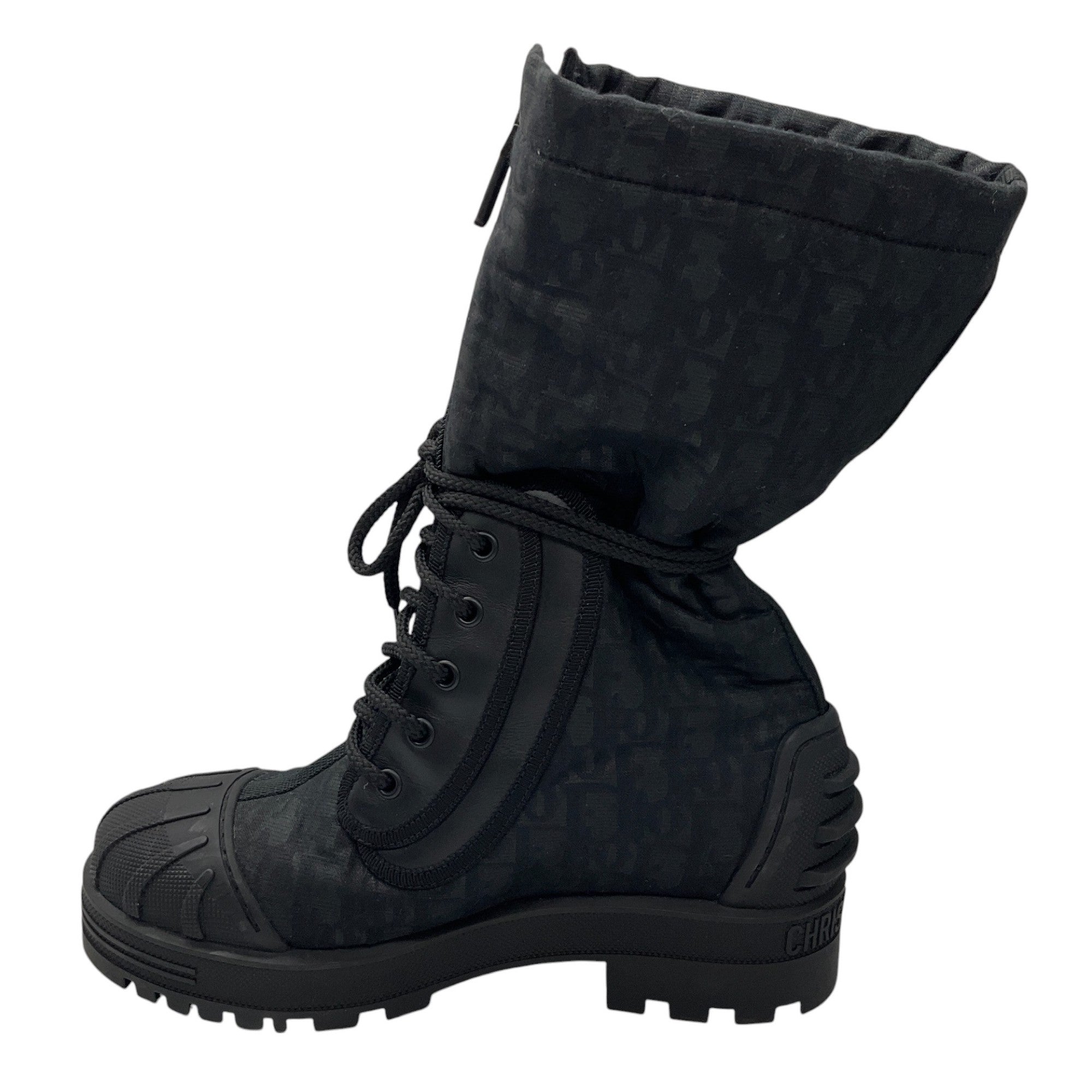 Christian Dior Black Diorissimo Pattern Nylon Combat Boots