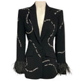 Load image into Gallery viewer, Cinq a Sept Black Cheyenne Script Embroidered Blazer with Feather Trim
