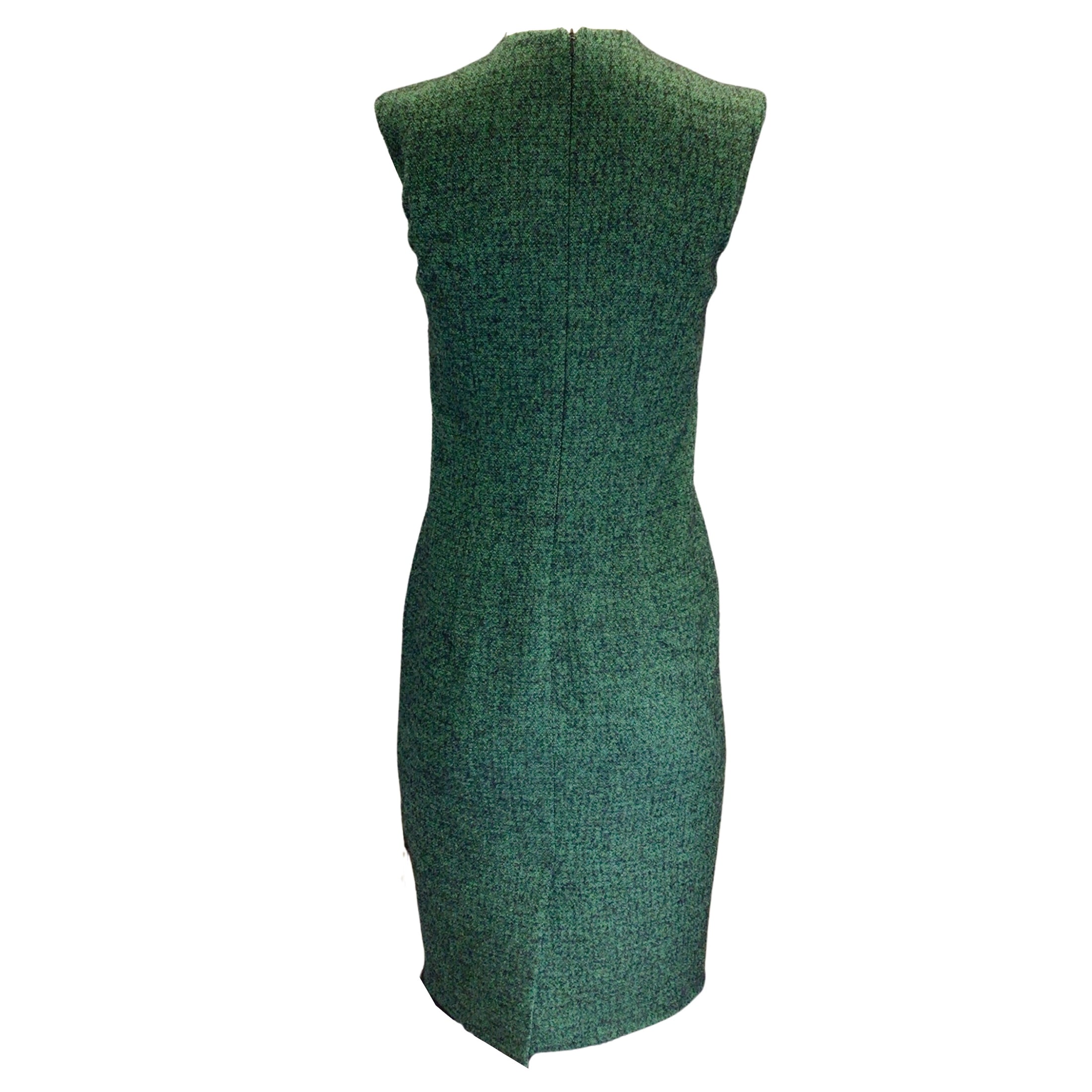 Moschino Green / Black / Silver Grommet Detail Sleeveless Wool Shift Dress