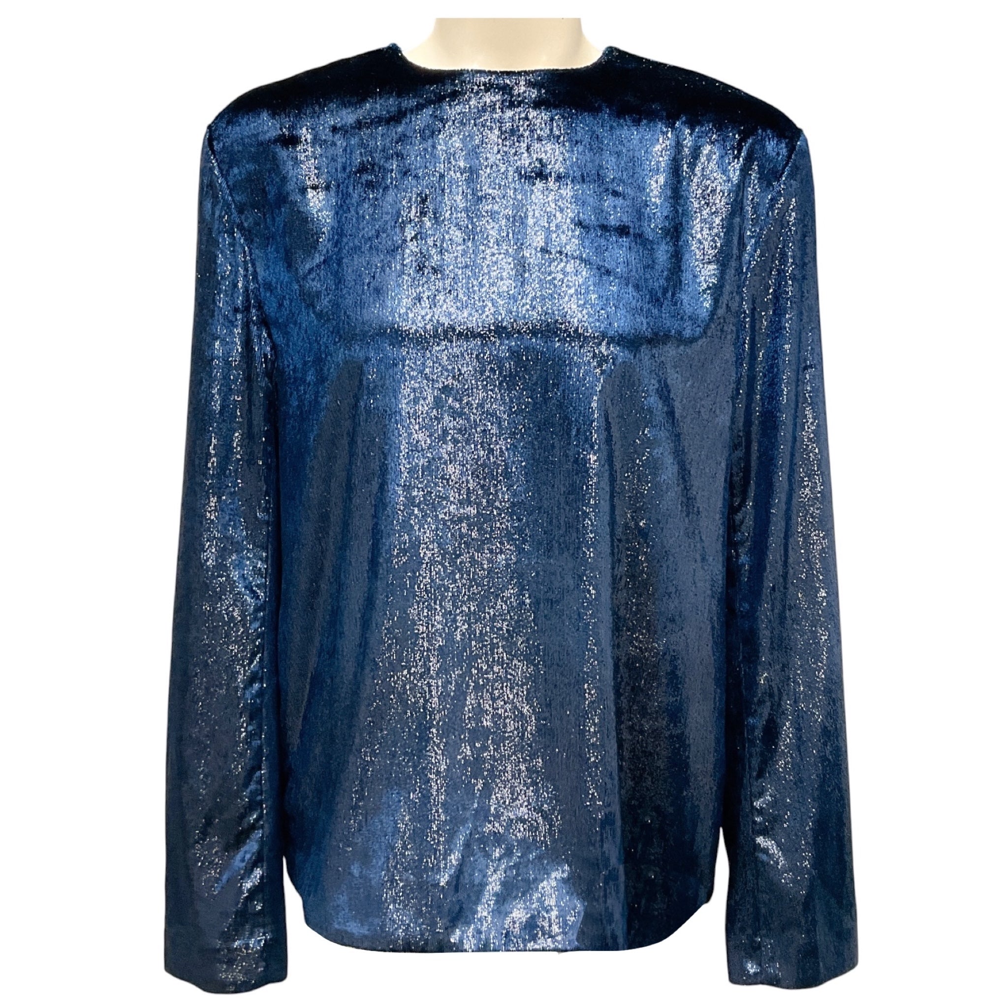 Tibi Blue Shimmer Velvet Top