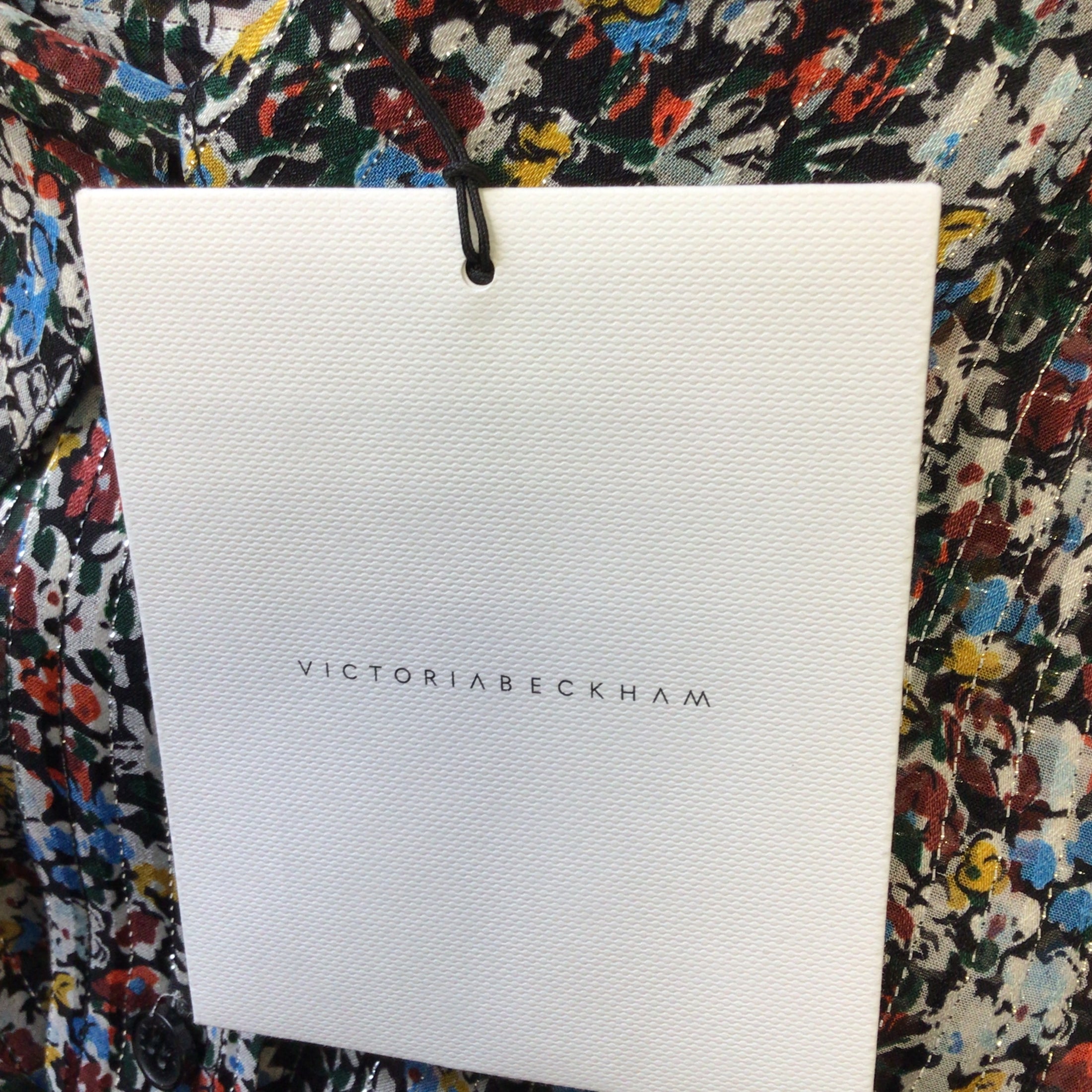 Victoria Beckham Black / Manchester Blue Multi Floral Lurex Stripe Oversized Silk Shirt