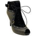 Load image into Gallery viewer, Alexander McQueen Black Suede / Leather Peep Toe Lace Up Booties with Gold Studs

