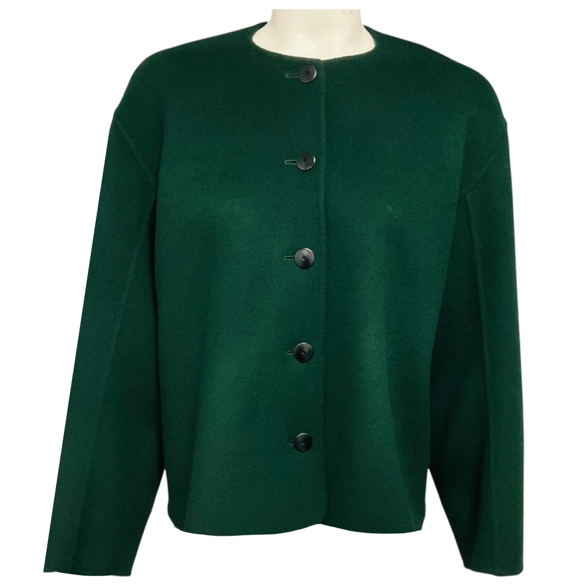 Arts & Science Green Collarless Button Front Wool Jacket
