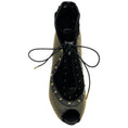 Load image into Gallery viewer, Alexander McQueen Black Suede / Leather Peep Toe Lace Up Booties with Gold Studs
